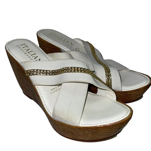 Italian Shoemaker White Wedge Sandals Size 9 - Picture 1 of 6